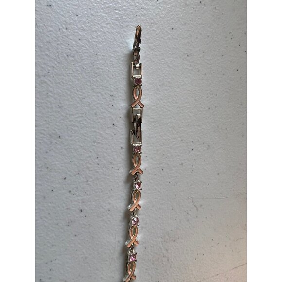 Avon Pink Breast Cancer Ribbon and Stones Bracelet with Fold Over Clasp - Picture 5 of 6